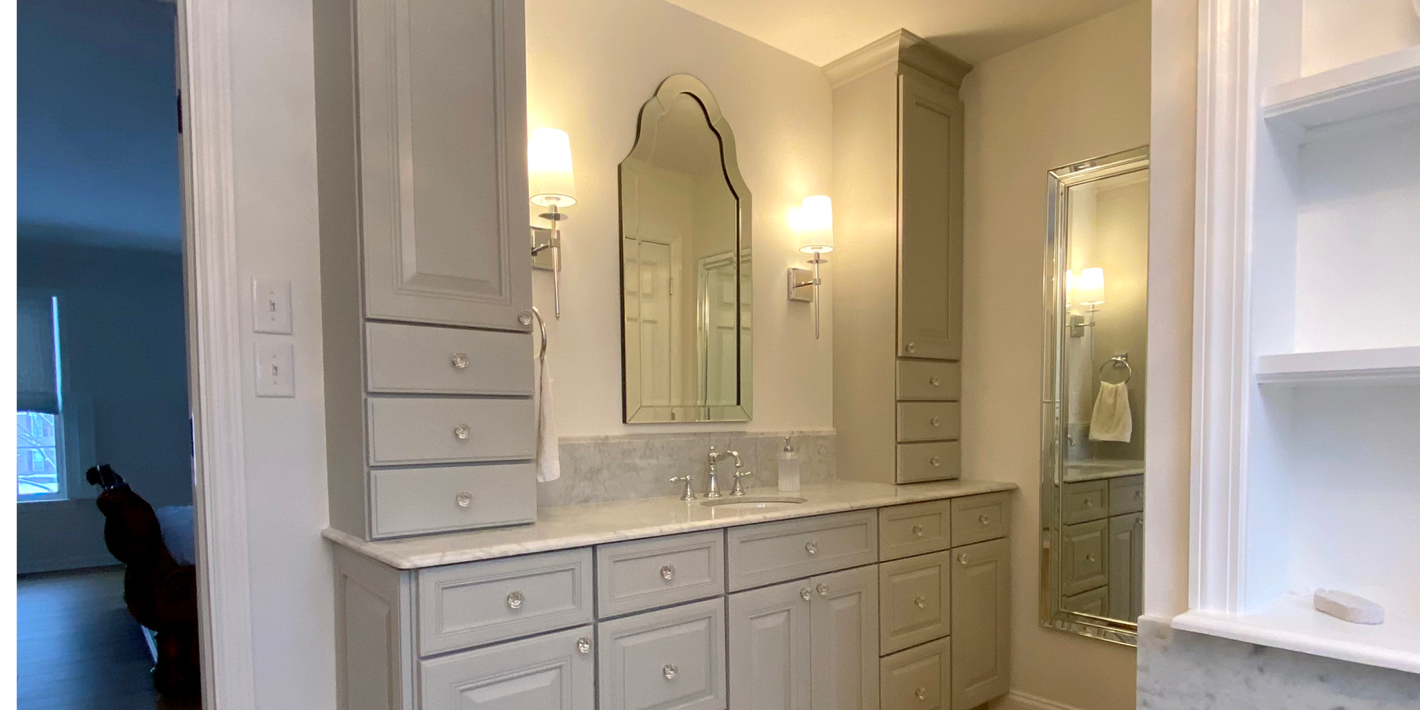 gorgeous bathroom with gray cabinets remodel by HomeWorks